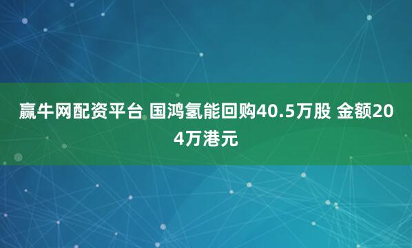 赢牛网配资平台 国鸿氢能回购40.5万股 金额204万港元