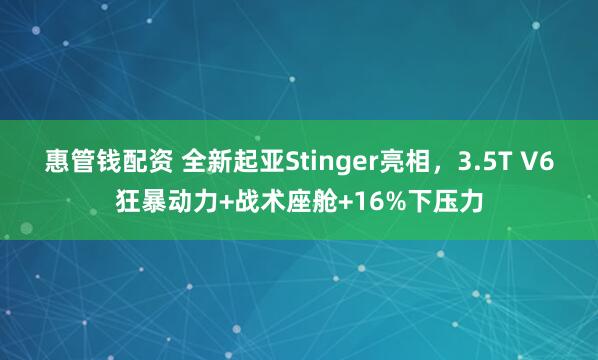 惠管钱配资 全新起亚Stinger亮相，3.5T V6狂暴动力+战术座舱+16%下压力