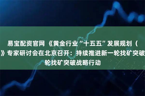 易宝配资官网 《黄金行业“十五五”发展规划（讨论稿）》专家研讨会在北京召开：持续推进新一轮找矿突破战略行动
