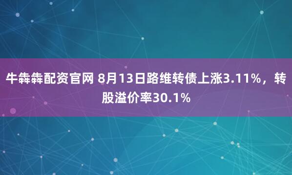 牛犇犇配资官网 8月13日路维转债上涨3.11%，转股溢价率30.1%